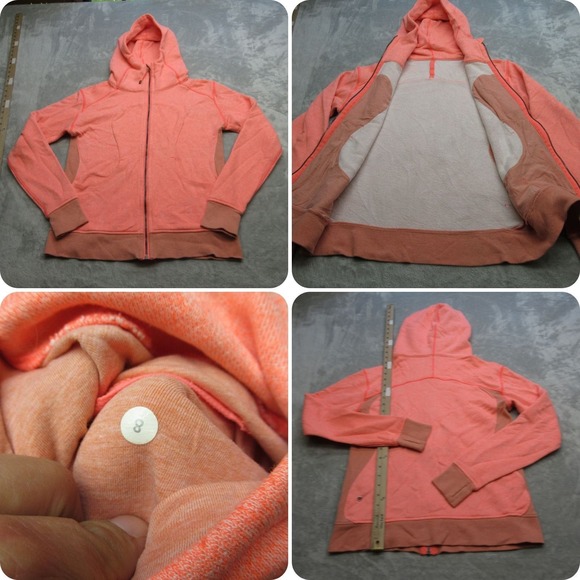 Lululemon On The Daily Hoodie Womens 8 Bright Salmon Thumbholes Pockets Full Zip - Picture 1 of 16